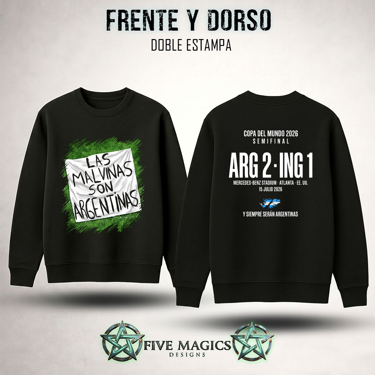 Buzo cuello redondo negro Las Malvinas son Argentinas