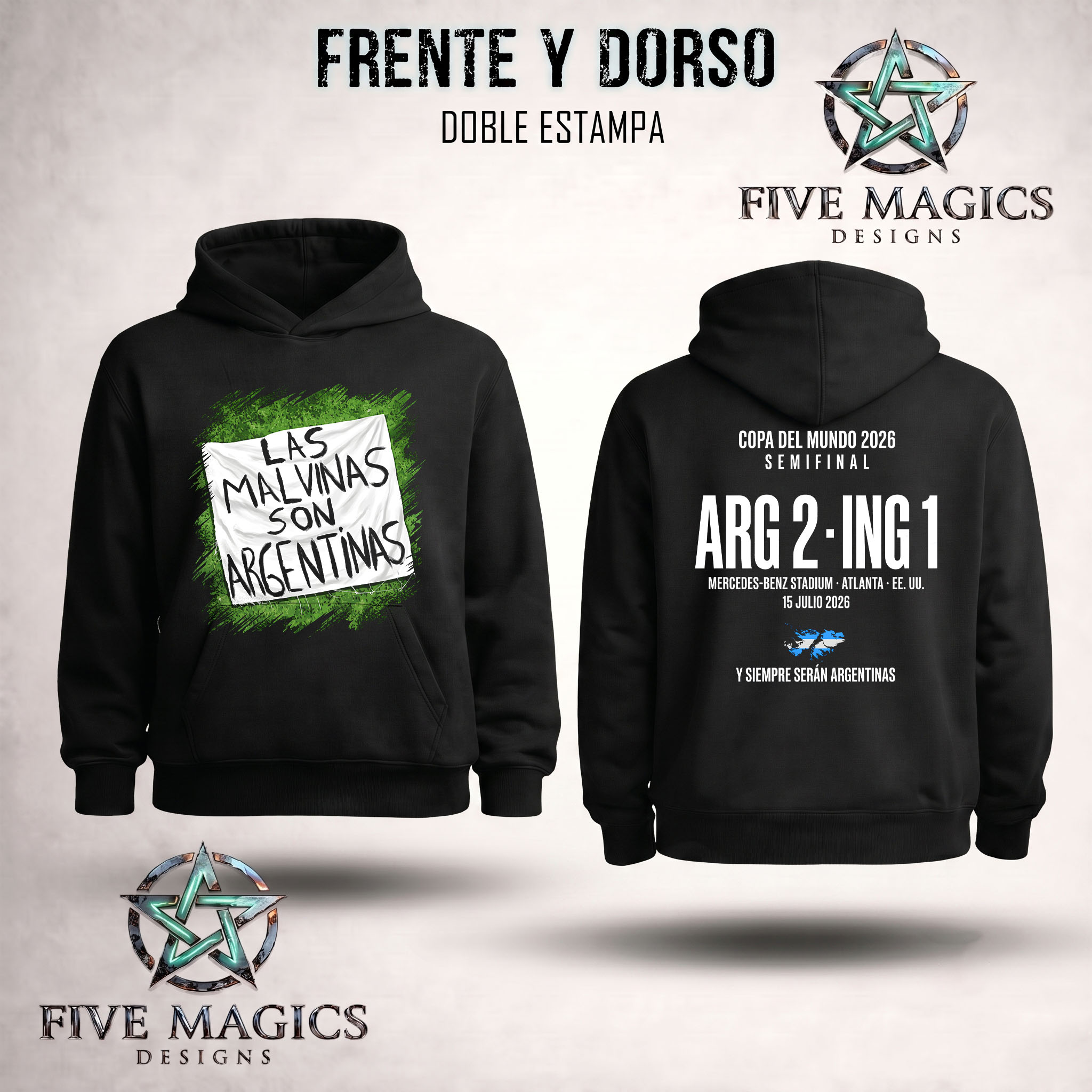 Hoodie negro Las Malvinas son Argentinas
